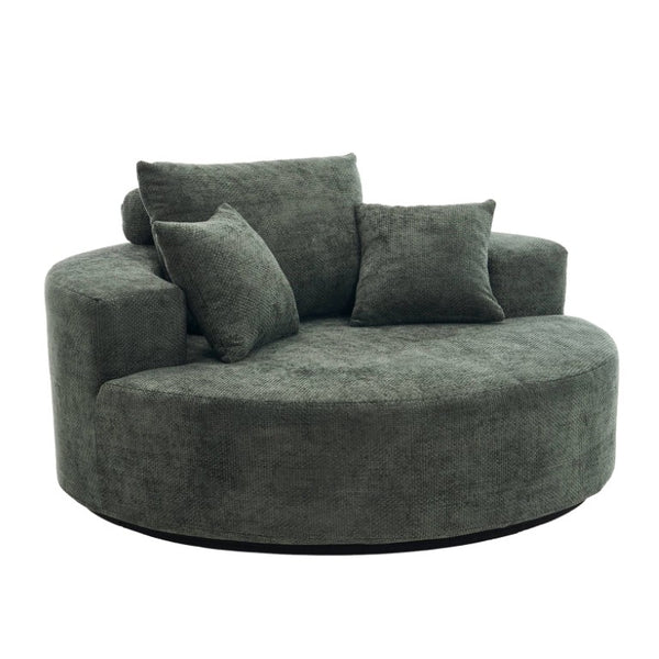 English Elm 55-Inch Oversized Round Chenille Accent Chair Deep Seat Lounge for Bedroom Living Room Green W5188P515973