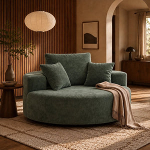 English Elm 55-Inch Oversized Round Chenille Accent Chair Deep Seat Lounge for Bedroom Living Room Green W5188P515973