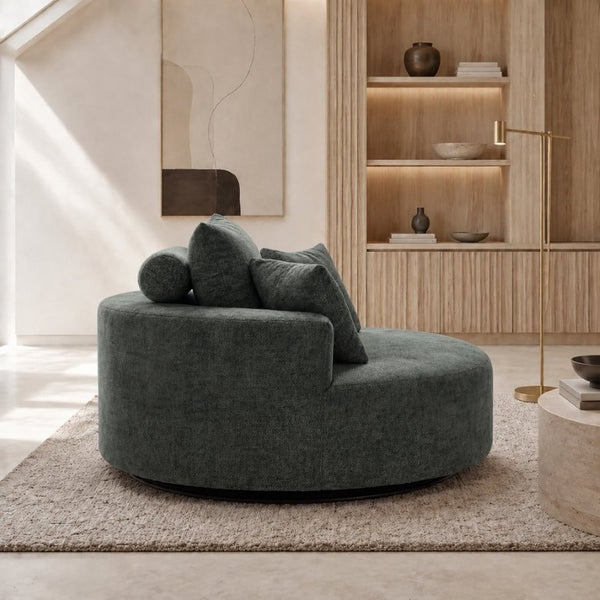 English Elm 55-Inch Oversized Round Chenille Accent Chair Deep Seat Lounge for Bedroom Living Room Green W5188P515973