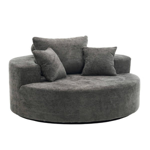 English Elm 55-Inch Oversized Round Chenille Accent Chair Deep Seat Lounge for Bedroom Living Room Gray W5188P515974