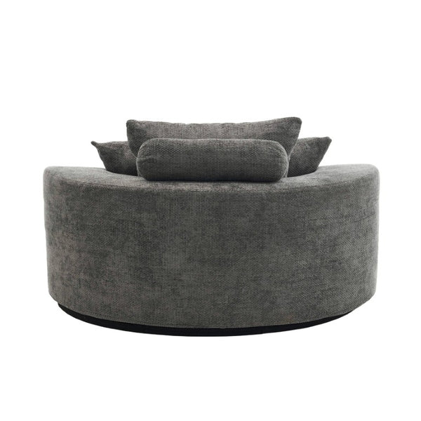 English Elm 55-Inch Oversized Round Chenille Accent Chair Deep Seat Lounge for Bedroom Living Room Gray W5188P515974