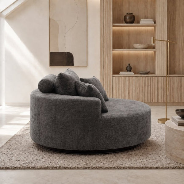 English Elm 55-Inch Oversized Round Chenille Accent Chair Deep Seat Lounge for Bedroom Living Room Gray W5188P515974