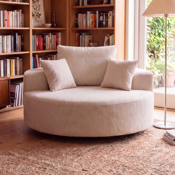 English Elm 55" Oversized Round Swivel Accent Chair Chenille Foam Fill Modern Living Room Seat W5188S00004