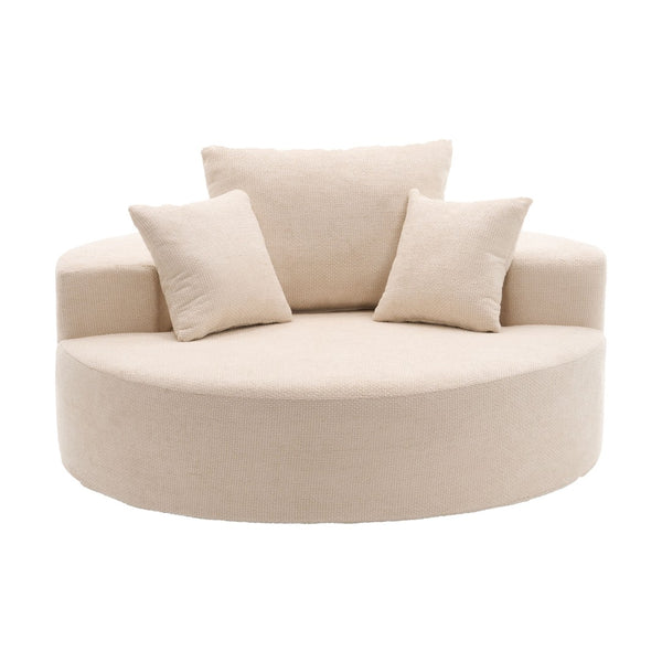 English Elm 55" Oversized Round Swivel Accent Chair Chenille Foam Fill Modern Living Room Seat W5188S00004