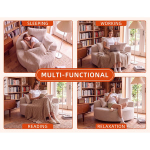 English Elm 55" Oversized Round Swivel Accent Chair Chenille Foam Fill Modern Living Room Seat W5188S00004