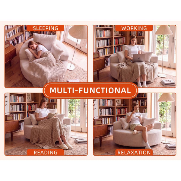 English Elm 55" Oversized Round Swivel Accent Chair Chenille Foam Fill Modern Living Room Seat W5188S00004