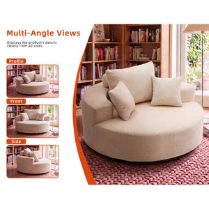English Elm 55" Oversized Round Swivel Accent Chair Chenille Foam Fill Modern Living Room Seat W5188S00004