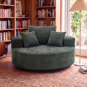 English Elm 55" Oversized Round Swivel Accent Chair Chenille Linen Blend Foam Fill Modern Lounge Green W5188S00005