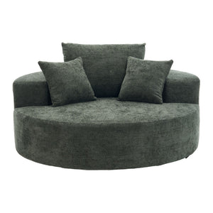 English Elm 55" Oversized Round Swivel Accent Chair Chenille Linen Blend Foam Fill Modern Lounge Green W5188S00005