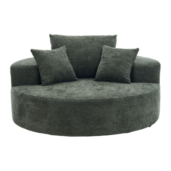 English Elm 55" Oversized Round Swivel Accent Chair Chenille Linen Blend Foam Fill Modern Lounge Green W5188S00005