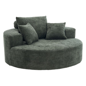 English Elm 55" Oversized Round Swivel Accent Chair Chenille Linen Blend Foam Fill Modern Lounge Green W5188S00005