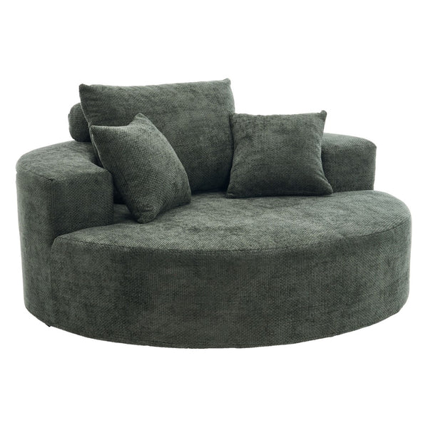 English Elm 55" Oversized Round Swivel Accent Chair Chenille Linen Blend Foam Fill Modern Lounge Green W5188S00005