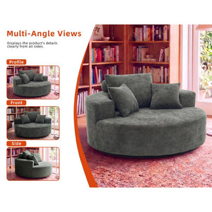 English Elm 55" Oversized Round Swivel Accent Chair Chenille Linen Blend Foam Fill Modern Lounge Green W5188S00005