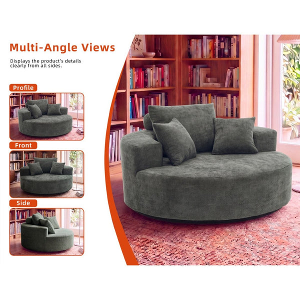 English Elm 55" Oversized Round Swivel Accent Chair Chenille Linen Blend Foam Fill Modern Lounge Green W5188S00005