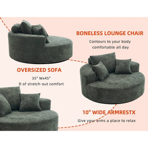 English Elm 55" Oversized Round Swivel Accent Chair Chenille Linen Blend Foam Fill Modern Lounge Green W5188S00005