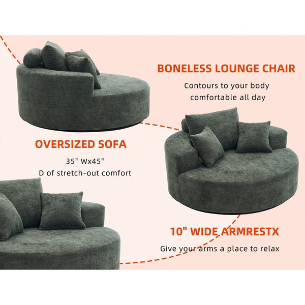 English Elm 55" Oversized Round Swivel Accent Chair Chenille Linen Blend Foam Fill Modern Lounge Green W5188S00005