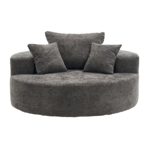 English Elm 55" Oversized Round Swivel Accent Chair Chenille Linen Blend Foam Fill Modern Lounge Gray W5188S00006