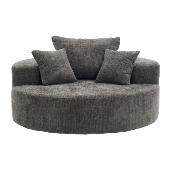 English Elm 55" Oversized Round Swivel Accent Chair Chenille Linen Blend Foam Fill Modern Lounge Gray W5188S00006