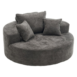 English Elm 55" Oversized Round Swivel Accent Chair Chenille Linen Blend Foam Fill Modern Lounge Gray W5188S00006
