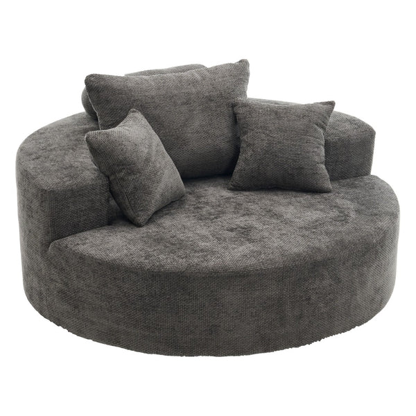 English Elm 55" Oversized Round Swivel Accent Chair Chenille Linen Blend Foam Fill Modern Lounge Gray W5188S00006