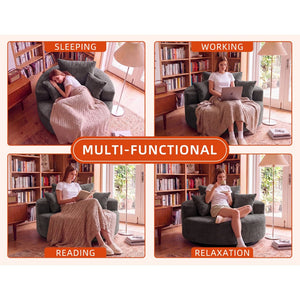 English Elm 55" Oversized Round Swivel Accent Chair Chenille Linen Blend Foam Fill Modern Lounge Gray W5188S00006