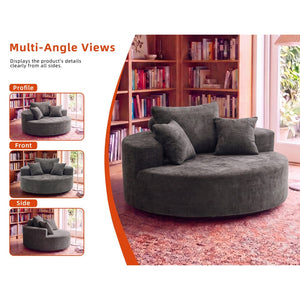 English Elm 55" Oversized Round Swivel Accent Chair Chenille Linen Blend Foam Fill Modern Lounge Gray W5188S00006