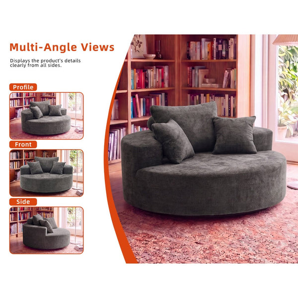 English Elm 55" Oversized Round Swivel Accent Chair Chenille Linen Blend Foam Fill Modern Lounge Gray W5188S00006