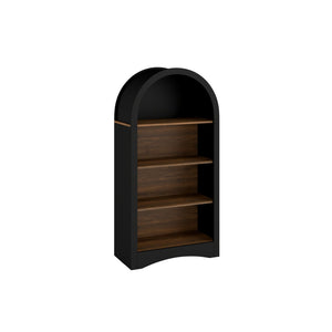 English Elm 47" Arched Freestanding Bookcase Four Open Tiers Woodgrain Shelves Slim White Frame Black + Dark Walnut W5216P462232