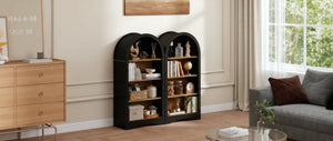 English Elm 47" Arched Freestanding Bookcase Four Open Tiers Woodgrain Shelves Slim White Frame Black + Dark Walnut W5216P462232