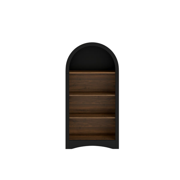 English Elm 47" Arched Freestanding Bookcase Four Open Tiers Woodgrain Shelves Slim White Frame Black + Dark Walnut W5216P462232