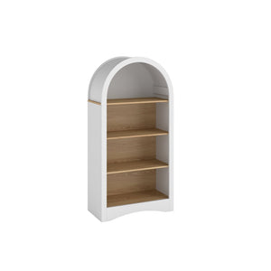 English Elm 47" Arched Freestanding Bookcase Four Open Tiers Woodgrain Shelves Slim White Frame White+Natural W5216P462237