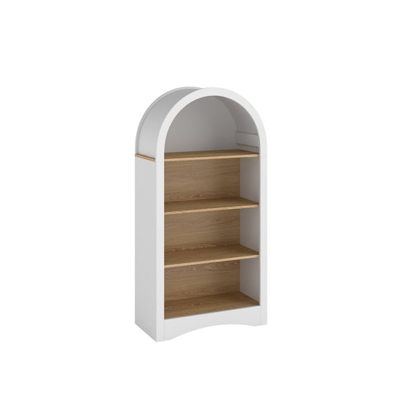 English Elm 47" Arched Freestanding Bookcase Four Open Tiers Woodgrain Shelves Slim White Frame White+Natural W5216P462237
