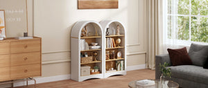 English Elm 47" Arched Freestanding Bookcase Four Open Tiers Woodgrain Shelves Slim White Frame White+Natural W5216P462237