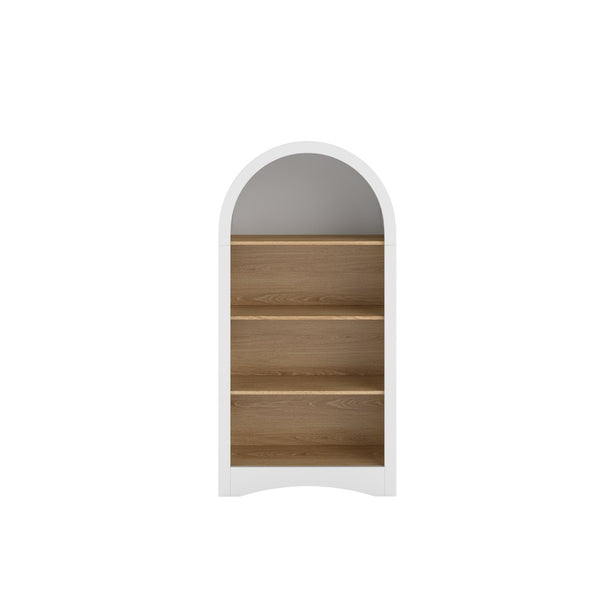 English Elm 47" Arched Freestanding Bookcase Four Open Tiers Woodgrain Shelves Slim White Frame White+Natural W5216P462237