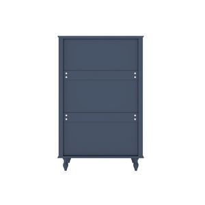 English Elm 46.5 Inch Navy Blue Curio Cabinet Ribbed Glass Doors Two Drawers Vintage Bun Feet Display W5216P462249