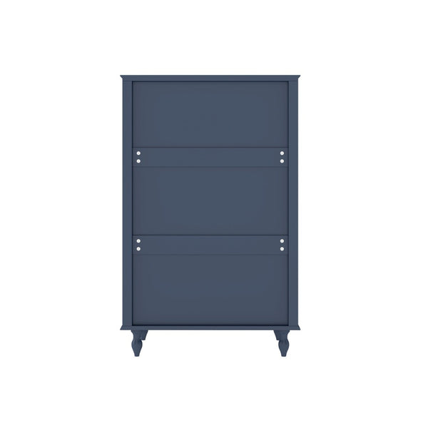 English Elm 46.5 Inch Navy Blue Curio Cabinet Ribbed Glass Doors Two Drawers Vintage Bun Feet Display W5216P462249