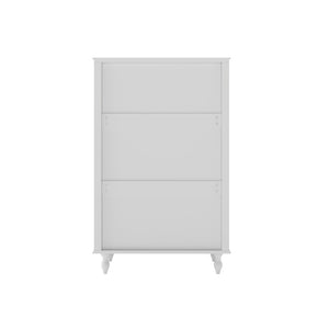 English Elm 46.5 Inch White Curio Cabinet Ribbed Glass Doors Vintage Bun Feet Two Drawers Display W5216P462250