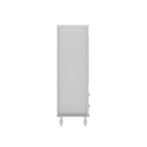 English Elm 46.5 Inch White Curio Cabinet Ribbed Glass Doors Vintage Bun Feet Two Drawers Display W5216P462250