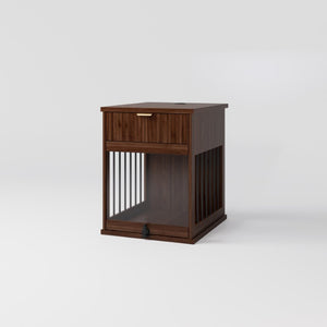 English Elm Dog Kennel End Table Walnut MDF Furniture with Charging Hub and Pull Out Drawer W5216P522807