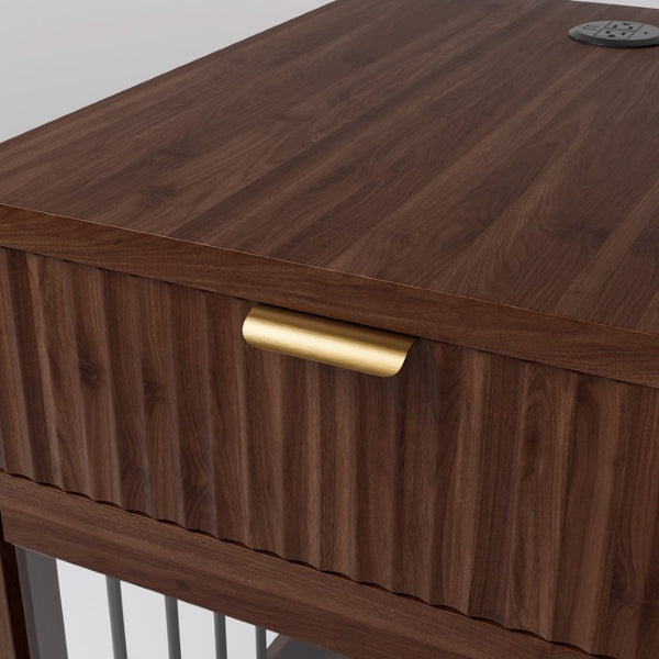 English Elm Dog Kennel End Table Walnut MDF Furniture with Charging Hub and Pull Out Drawer W5216P522807