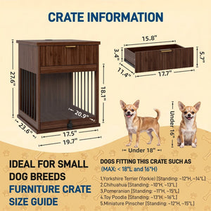 English Elm Dog Kennel End Table Walnut MDF Furniture with Charging Hub and Pull Out Drawer W5216P522807