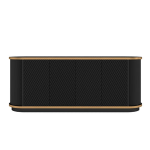 English Elm 63 Inch Fluted Buffet Sideboard with Faux Marble Top Gold Trim and Soft Close Doors W5216S00005