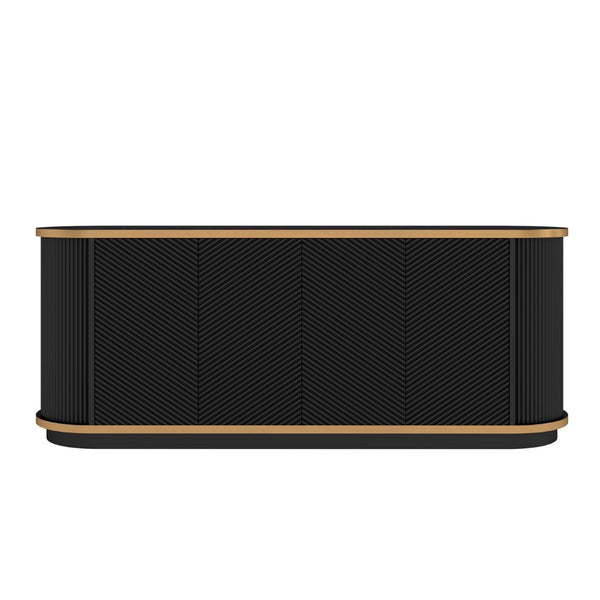 English Elm 63 Inch Fluted Buffet Sideboard with Faux Marble Top Gold Trim and Soft Close Doors W5216S00005