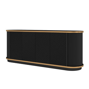 English Elm 63 Inch Fluted Buffet Sideboard with Faux Marble Top Gold Trim and Soft Close Doors W5216S00005