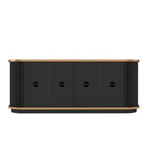 English Elm 63 Inch Fluted Buffet Sideboard with Faux Marble Top Gold Trim and Soft Close Doors W5216S00005