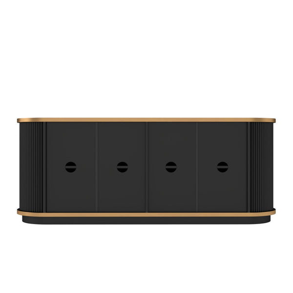 English Elm 63 Inch Fluted Buffet Sideboard with Faux Marble Top Gold Trim and Soft Close Doors W5216S00005