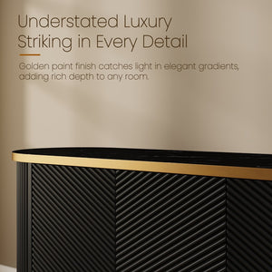 English Elm 63 Inch Fluted Buffet Sideboard with Faux Marble Top Gold Trim and Soft Close Doors W5216S00005