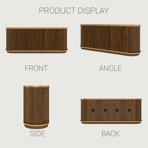 English Elm 63 Inch Fluted Walnut Sideboard with Faux Marble Top Gold Trim and Soft Close Doors W5216S00006
