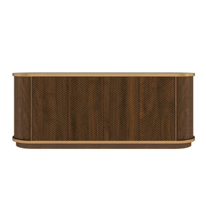 English Elm 63 Inch Fluted Walnut Sideboard with Faux Marble Top Gold Trim and Soft Close Doors W5216S00006