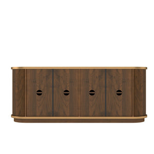 English Elm 63 Inch Fluted Walnut Sideboard with Faux Marble Top Gold Trim and Soft Close Doors W5216S00006